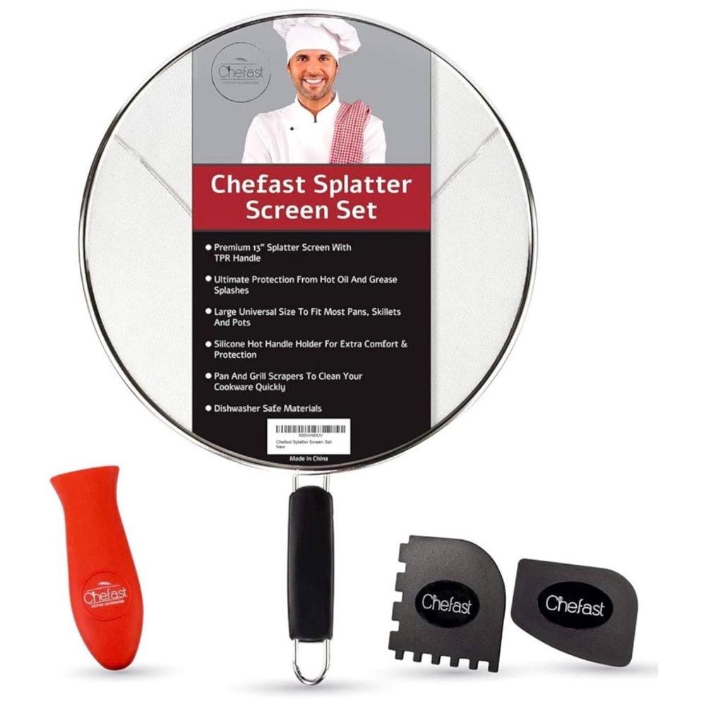Chefast Splatter Screen Set with Red and Black Accessories